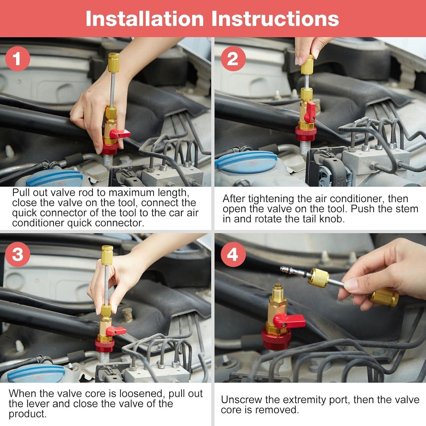 Valve Core Quick Remover Installer Kit for R134A R12, Adjustable High/Low Pressure Coupler