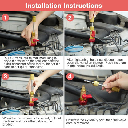 Valve Core Quick Remover Installer Kit for R134A R12, Adjustable High/Low Pressure Coupler