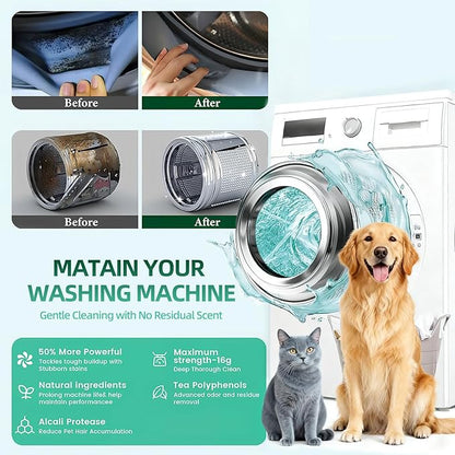 12Pcs Washing Machine Cleaner Tablets – Removes Stubborn Pet Hair, Odors & Mold, Septic Safe