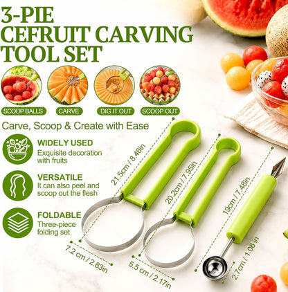 4 in 1 Melon Baller Scoop Set, Stainless Steel, Fruit Cutters Shapes
