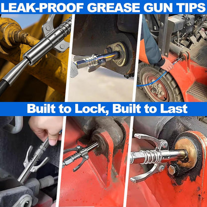 Quick Lock Double Handles Grease Gun Tip with 6 Thickened Claws, Compatible with All Grease Guns