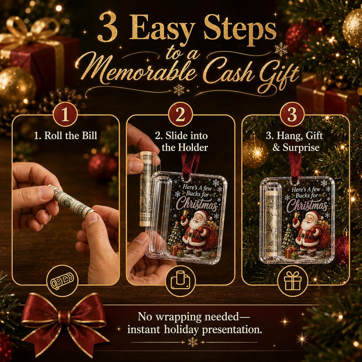 6Pcs Christmas Cash Gift Holder Ornament