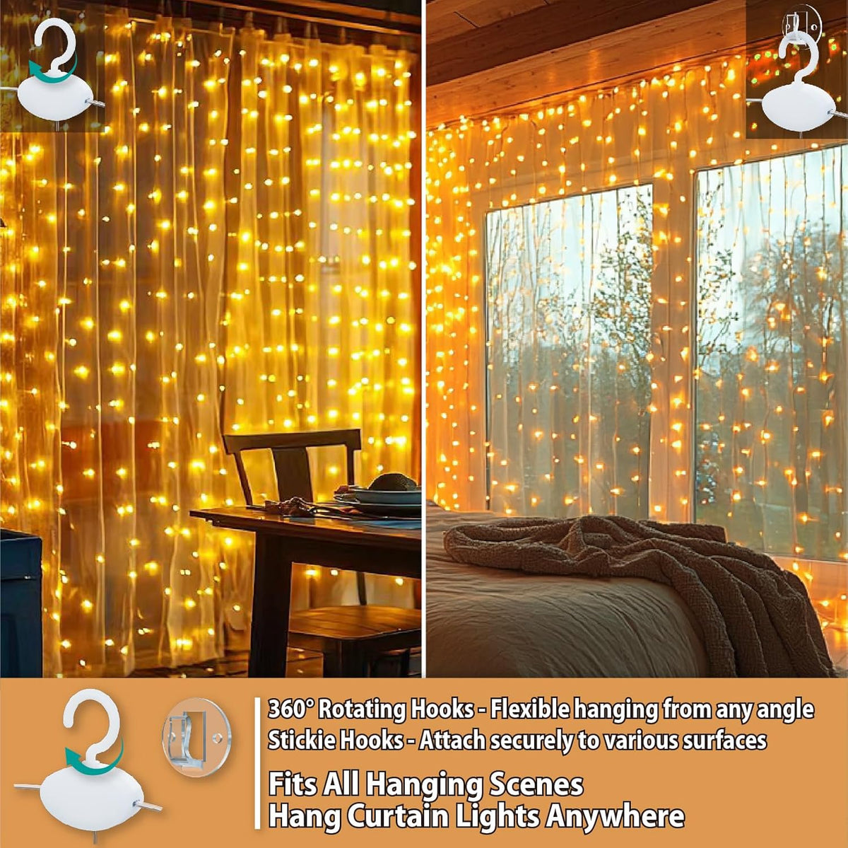 300 LED Curtain Lights, 9.8x9.8 Ft USB Powered with Remote Control