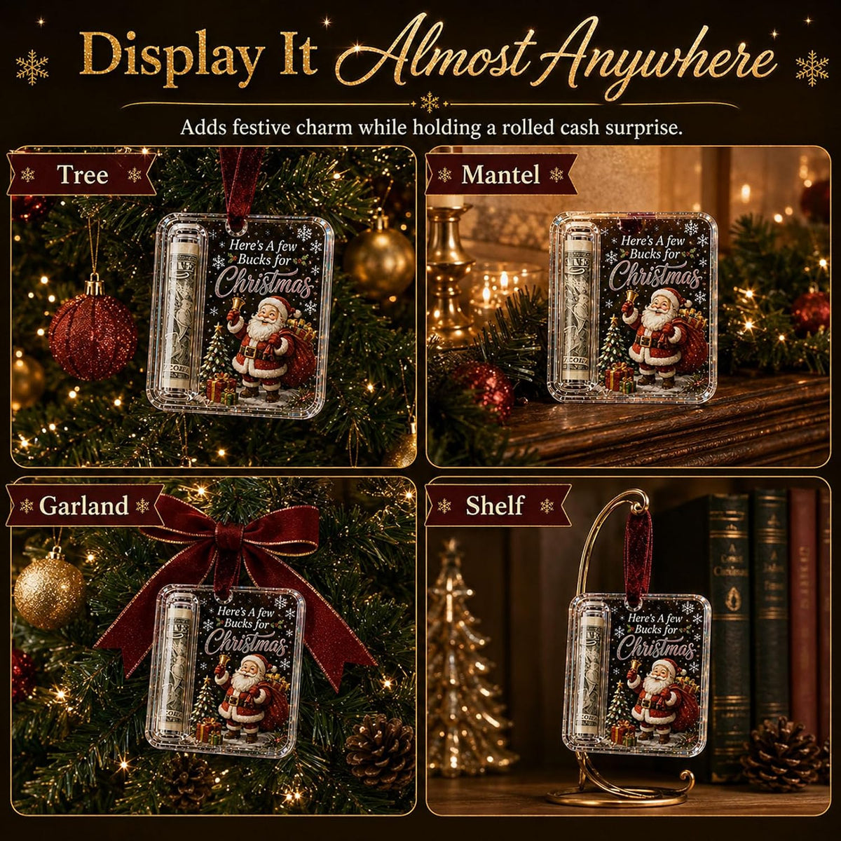 6Pcs Christmas Cash Gift Holder Ornament