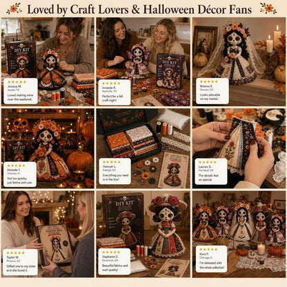 Day of the Dead Patchwork Doll DIY Sewing Kit – Handmade Fabric Doll Craft Kit with Floral Details