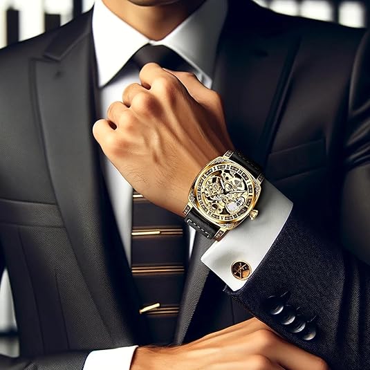 Men's Fully Automatic Mechanical Watch Hollow Wrist Watch for 50M Waterproof Sapphire Crystal