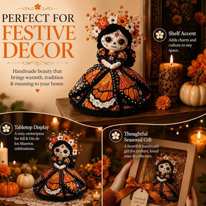 Day of the Dead Patchwork Doll DIY Sewing Kit – Handmade Fabric Doll Craft Kit with Floral Details
