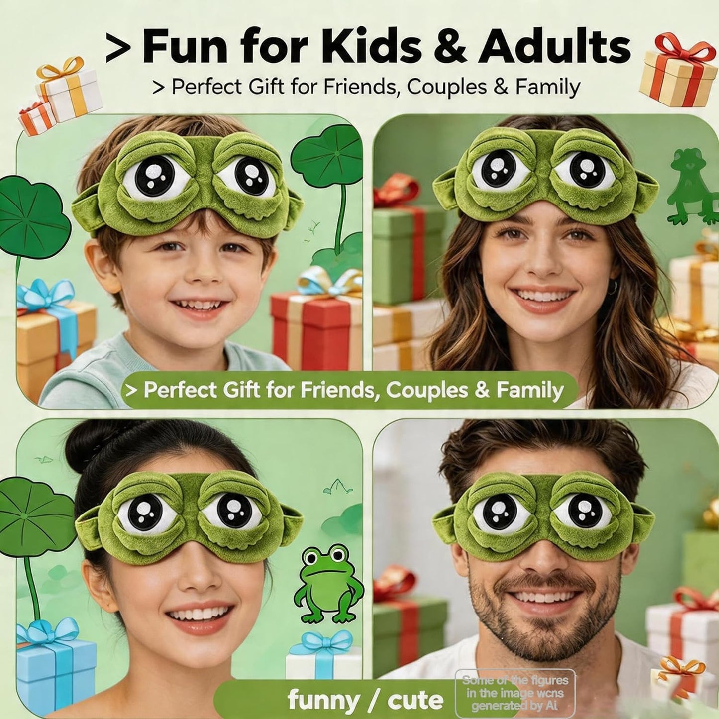 2PCS Cute Sad Frog Blindfold Eye Mask Plush Blindfold Travel Sleep Masks