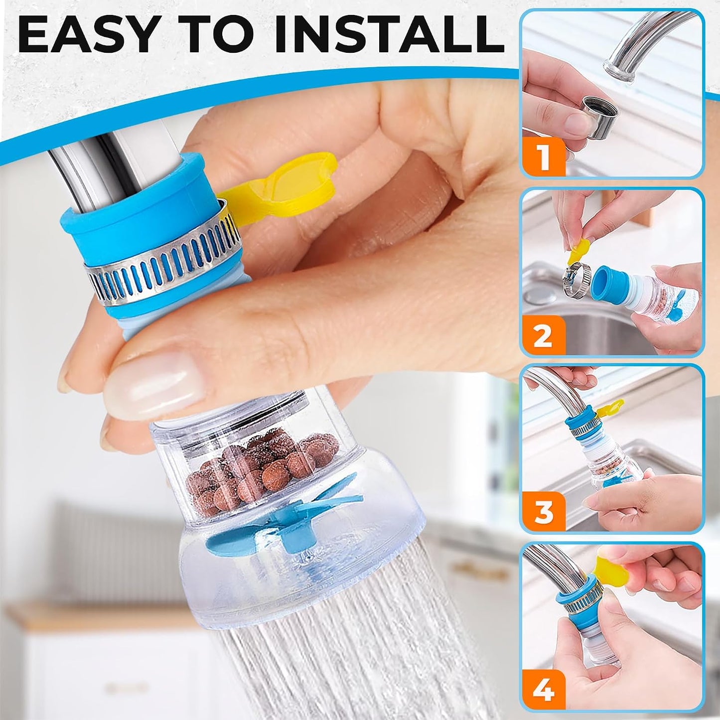 3Pcs Faucet Filter Set - Water Faucet Extenders 360 Rotating, Adjustable Water Purifier for Sink