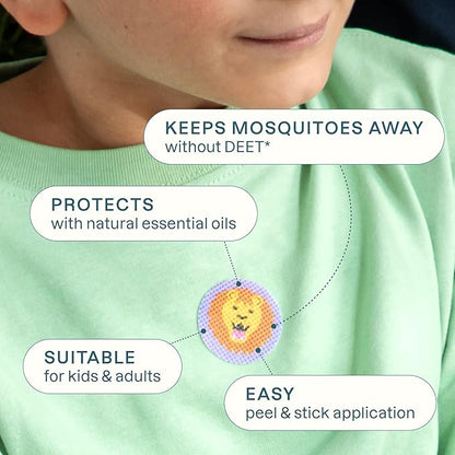 Mosquito Repellent Stickers (72 Pack) - Animal Patches for Kids, Natural DEET-Free, Essential Oil Infused