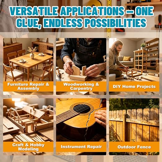 2 in 1 All Purpose Weatherproof Wood Adhesive – Suitable for Typical Wood Bonding Applications（2Pack）