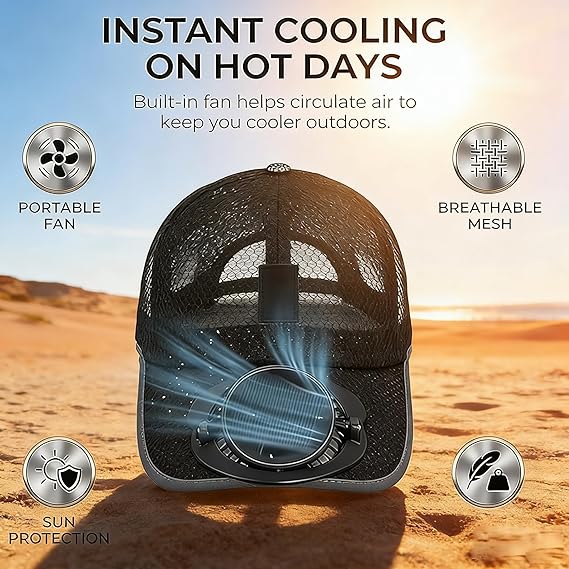 Solar Fan Hat for Women Men,USB Rechargeable Cooling Baseball Cap,Lightweight Balanced Sun Hat