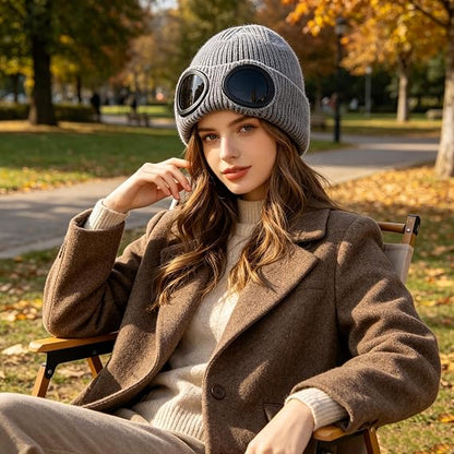 Unisex Goggle Neutral Fit Cozy Beanie Hat - Warm High-Quality Knit Fabric