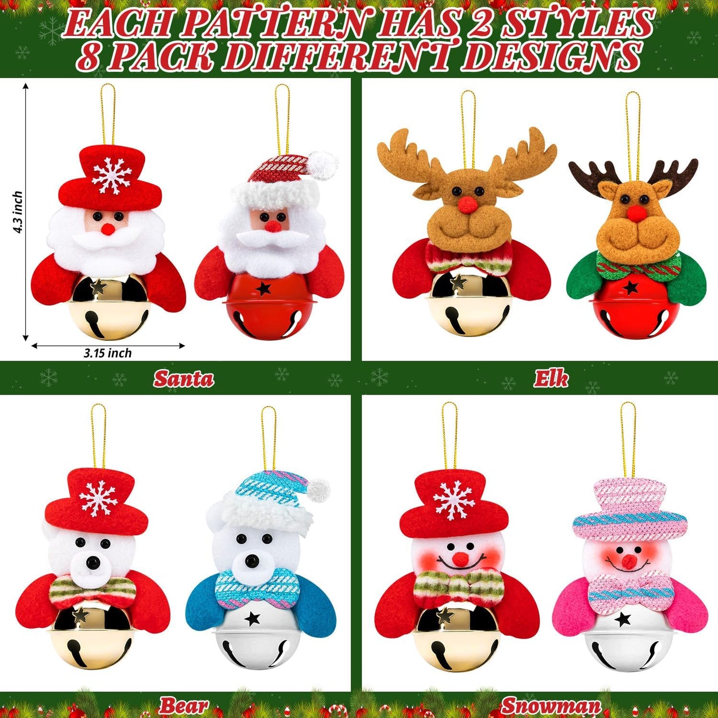 Christmas Tree Plush Ornaments Santa Snowman Bear Decorations Xmas Tree