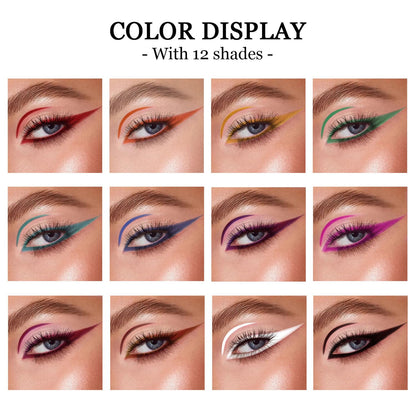 12 PCS Matte Liquid Eyeliner Set Rainbow Neon Waterproof Smudgeproof
