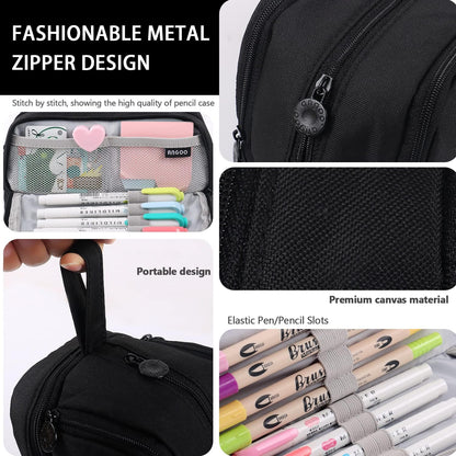 Large Capacity Pencil Case 4 Compartments, Pencil Pouch Bag with Zipper Portable Handle