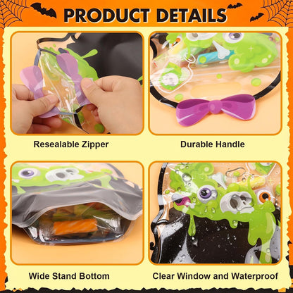 20Pcs Halloween Bags Plastic Pumpkin Clear Sealed Pouches with Handles Resealable Scary