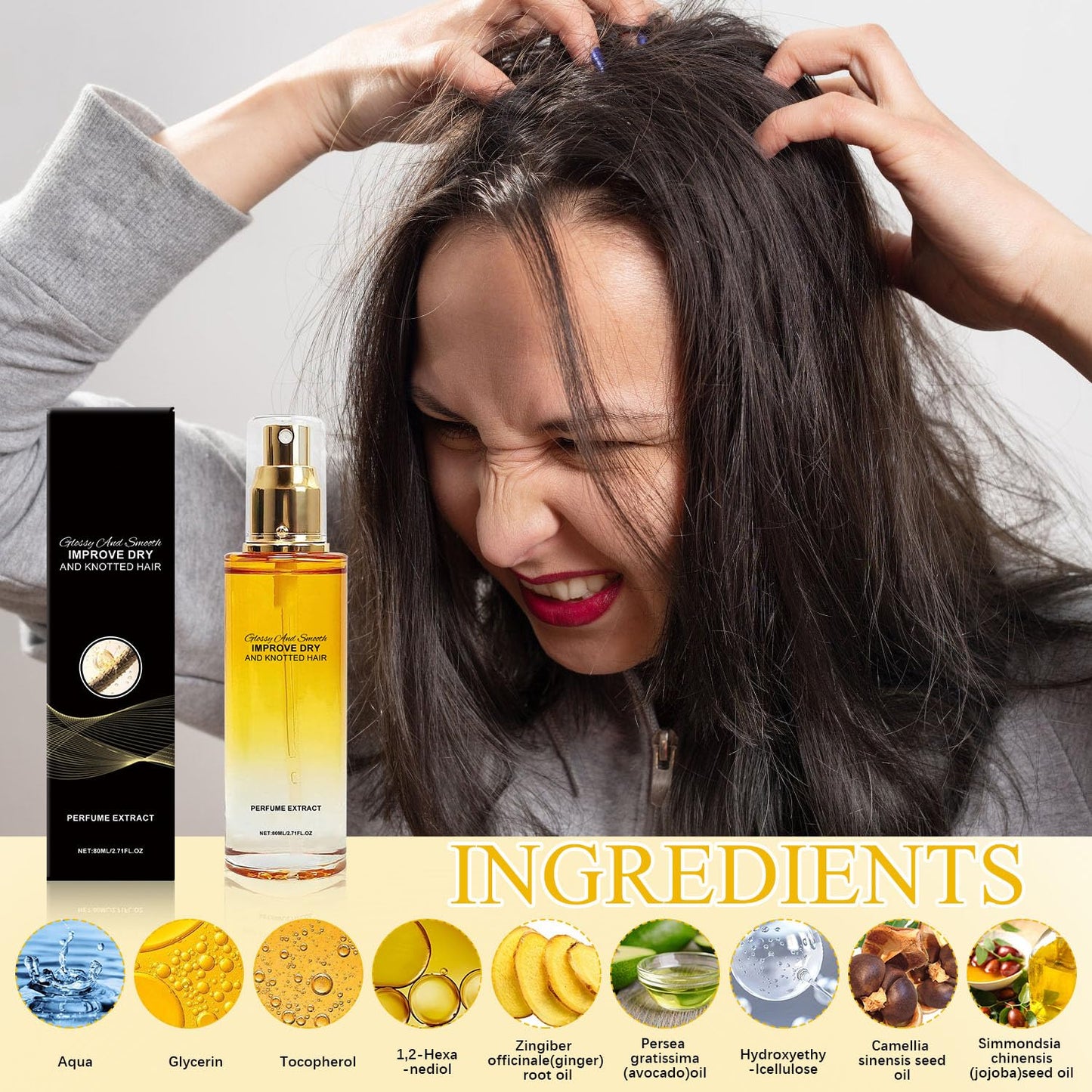 Hair Oil Spray with Shea Butter and Jojoba Oil Detangling, Styling and Moisturizing 2.7 fl oz