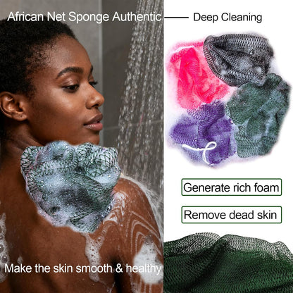 2PCS African Net Sponge, Authentic Exfoliating Body Scrubber for Bath and Shower