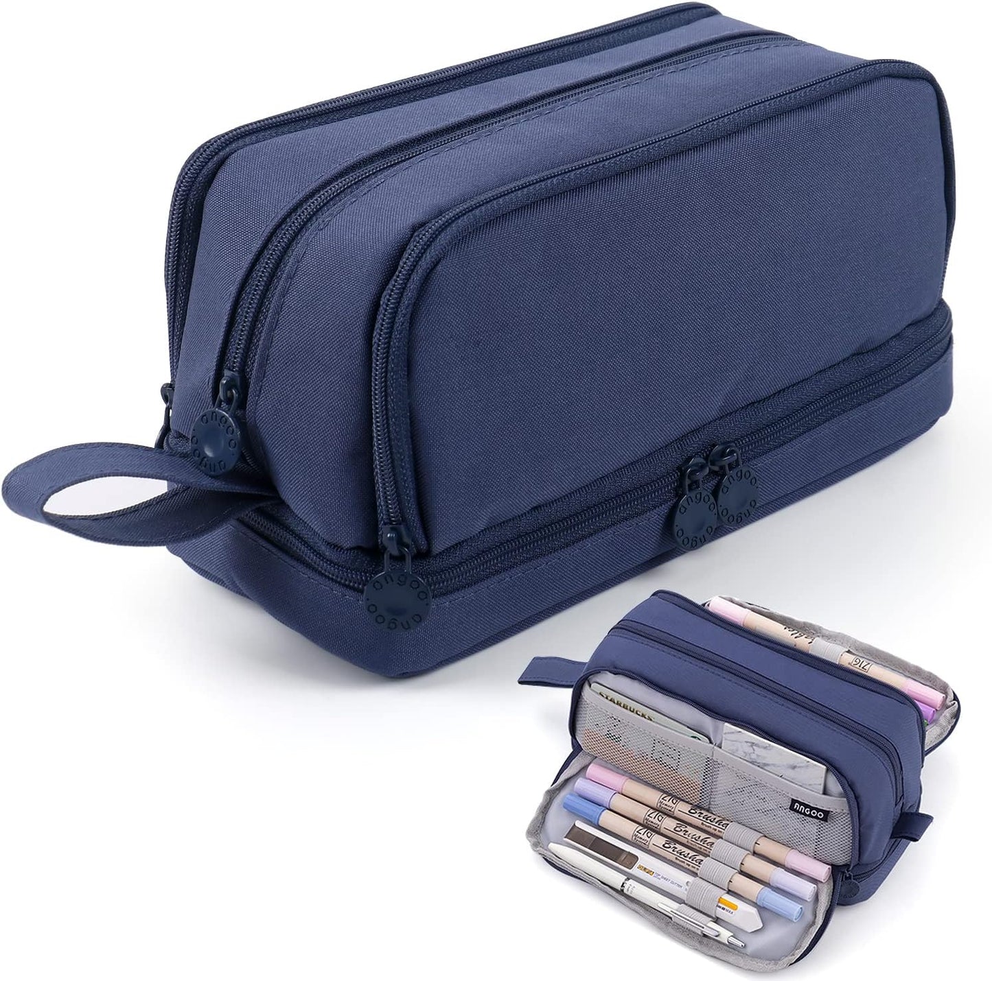 Large Capacity Pencil Case 4 Compartments, Pencil Pouch Bag with Zipper Portable Handle