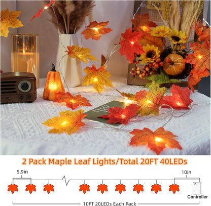 Fall Decor Enlarged Maples Leaves Lights Total 20Ft 40LED