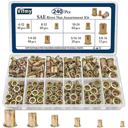 Rivet Nut Assortment Kit(240Pcs), Rivnut Threaded Insert Nut Set