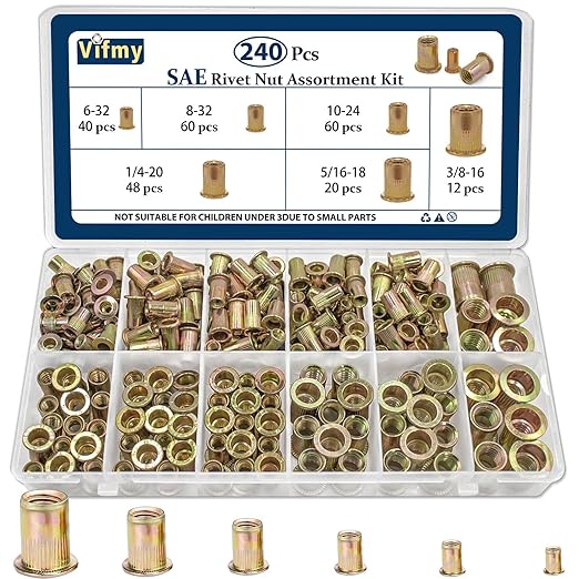 Rivet Nut Assortment Kit(240Pcs), Rivnut Threaded Insert Nut Set