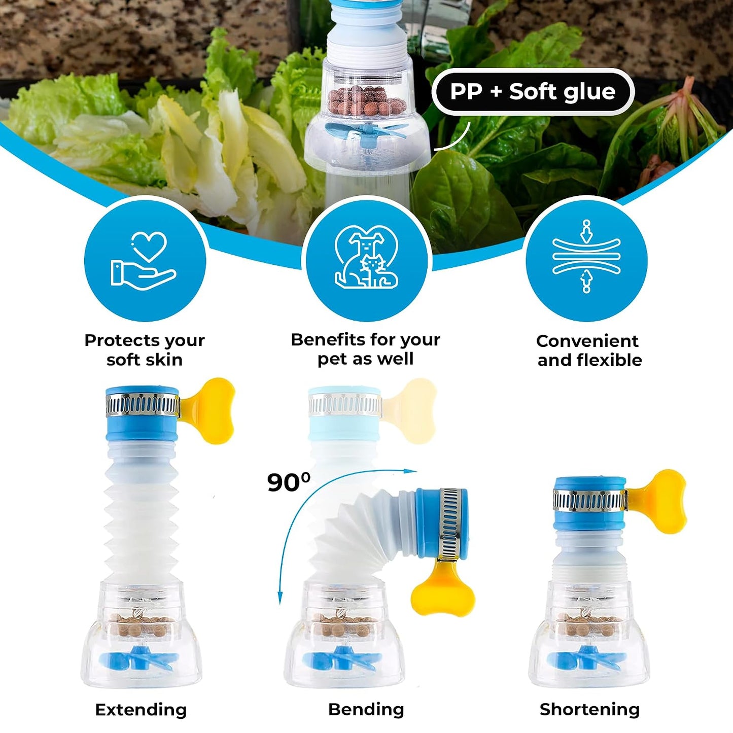 3Pcs Faucet Filter Set - Water Faucet Extenders 360 Rotating, Adjustable Water Purifier for Sink