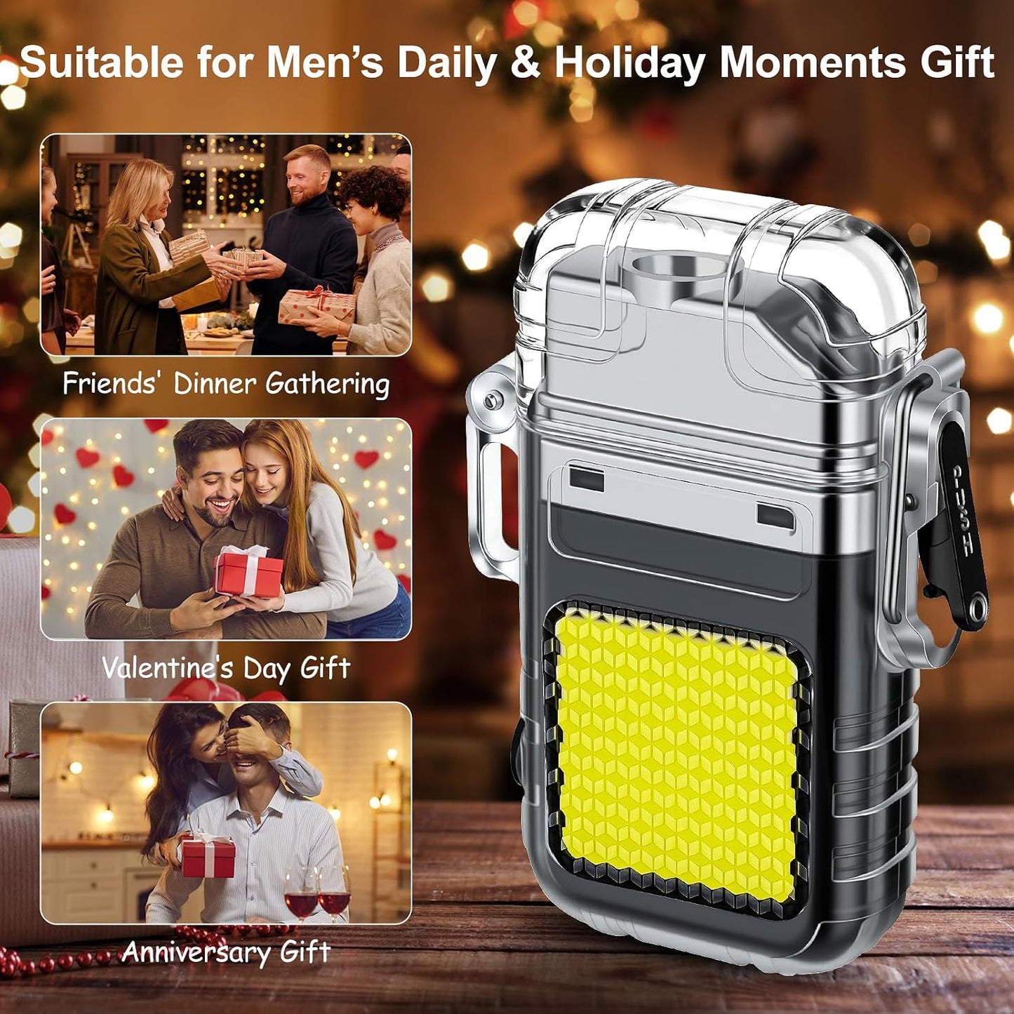 Waterproof Lighter of 3 Modes Windproof Flashlight,, Electric USB Rechargeable