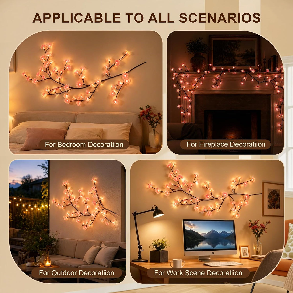 LED Tree Branch Lights for Wall 5.25 FT 72 LEDs Cherry Blossom Lights