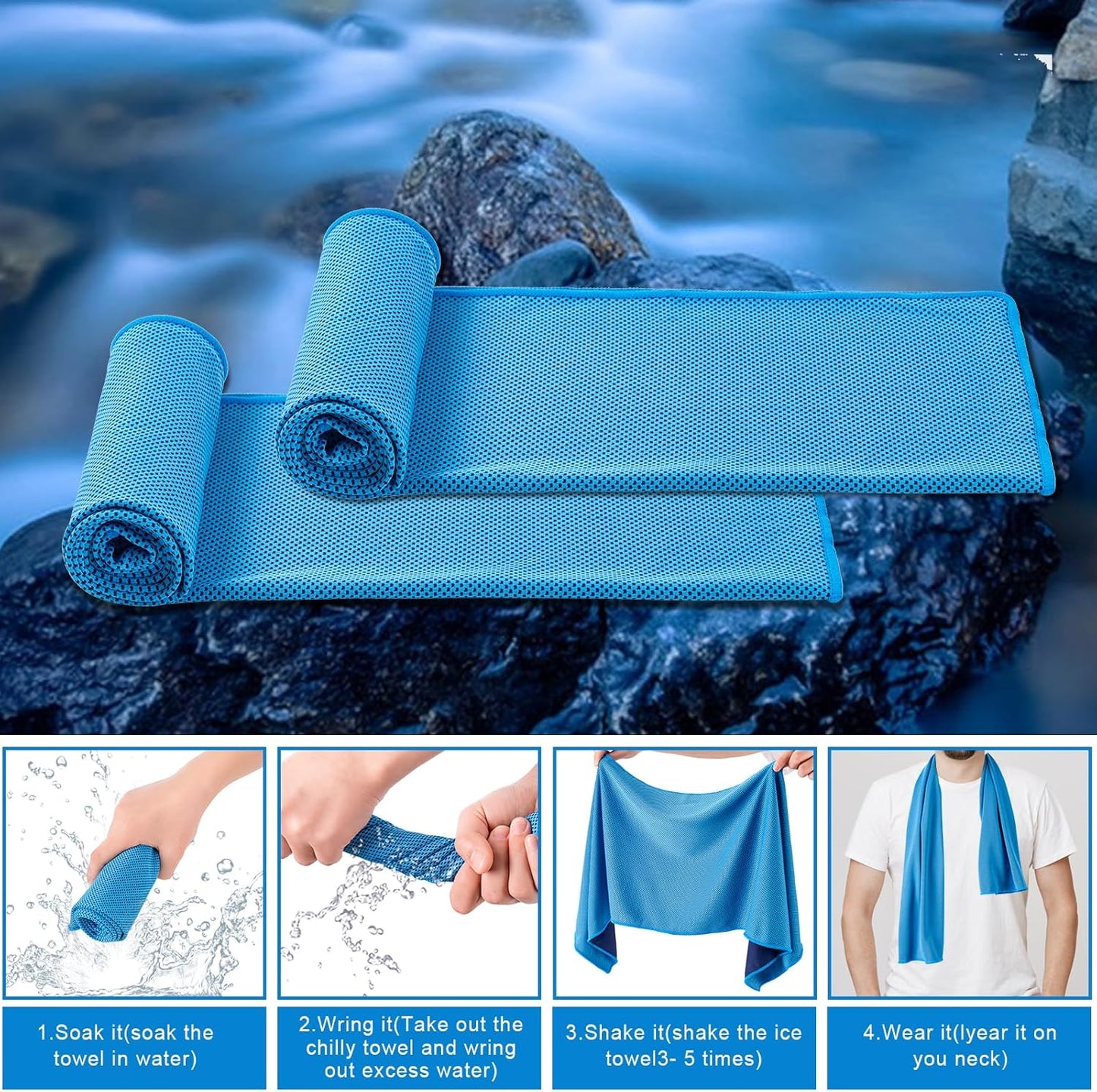 2 Pack Cooling Towel ( with Storage box), Soft Breathable Chilly Towel, Ice Towel