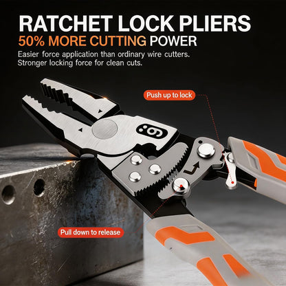 9″ Grip Pliers with Ratchet Self-Locking, 4-in-1 One Hand Tool