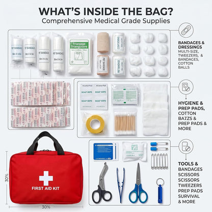 Portable First Aid Kit, All-Purpose Emergency Medical Supplies for Home, Travel, Camping