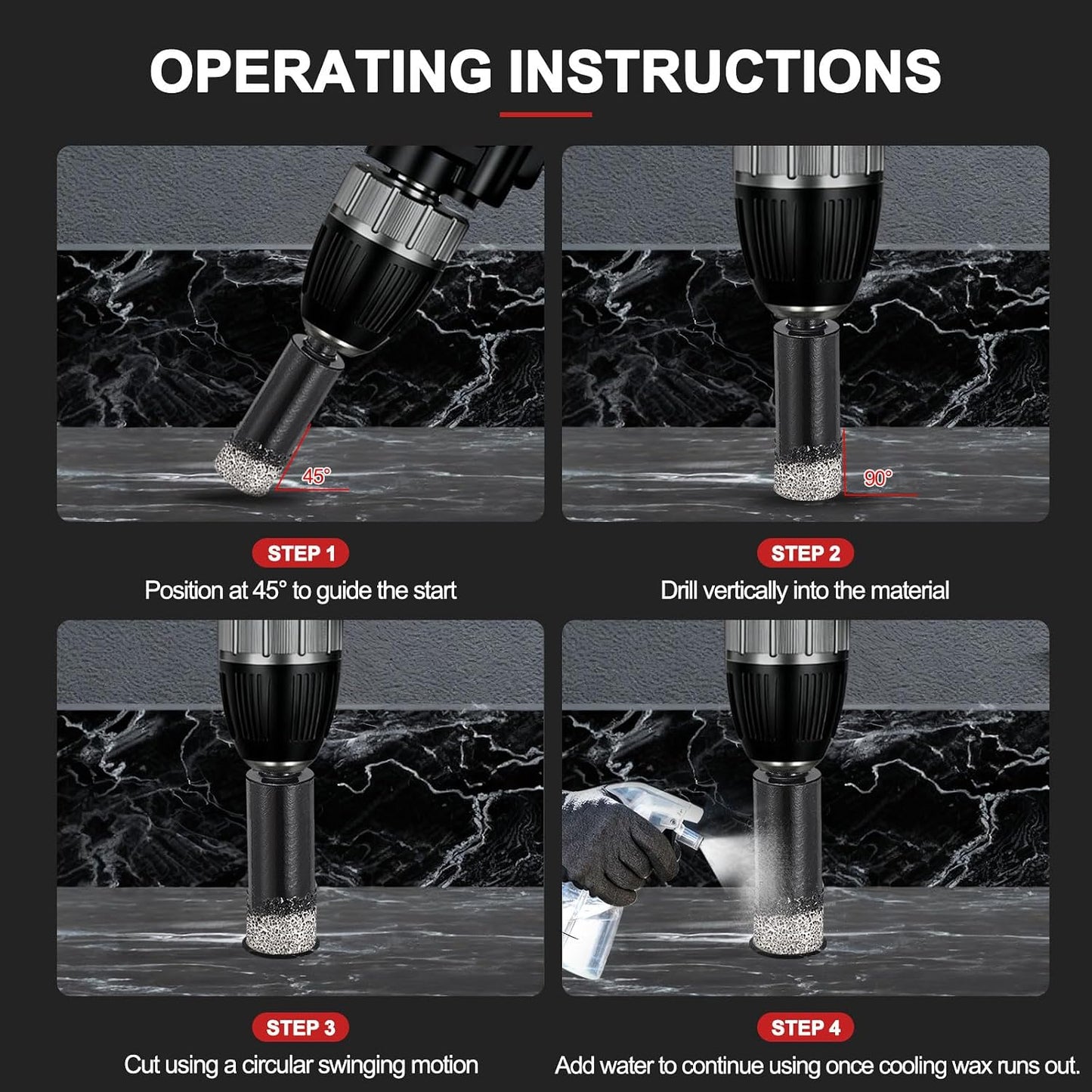 6Pcs 6-16mm Dry Diamond Core Drill Bit Set,Diamond Tile Hole Saw Kit with Hex Shank