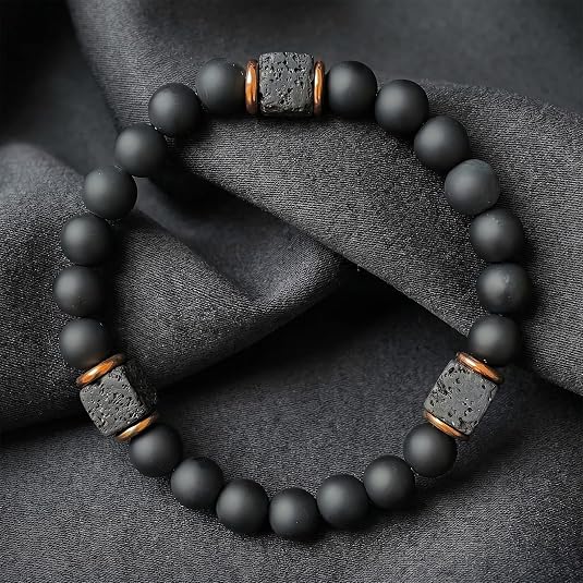 Agate Obsidian Hand Chain Bracelet, 8mm Root Chakra Stone Boost Confidence & Stability