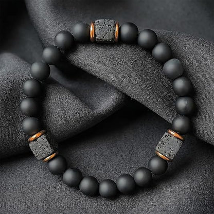 Agate Obsidian Hand Chain Bracelet, 8mm Root Chakra Stone Boost Confidence & Stability