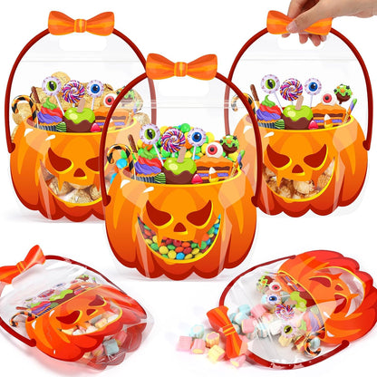 20Pcs Halloween Bags Plastic Pumpkin Clear Sealed Pouches with Handles Resealable Scary