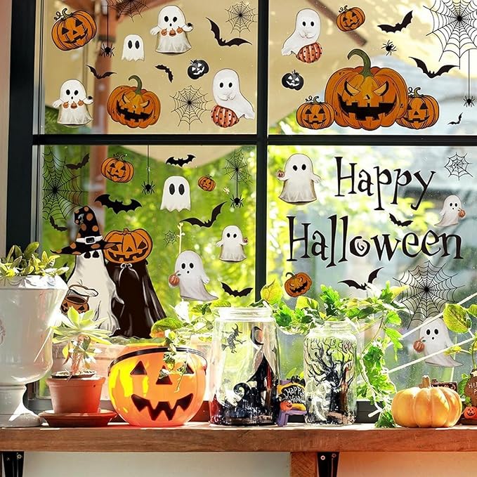 137 Pcs Halloween Window Decorations, Halloween Window Clings, Double Sided Reusable Static Stickers