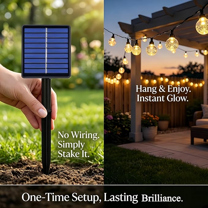 Solar String Lights Outdoor, 16.4ft 20 LED Warm White Globe String Lights with 8 Modes