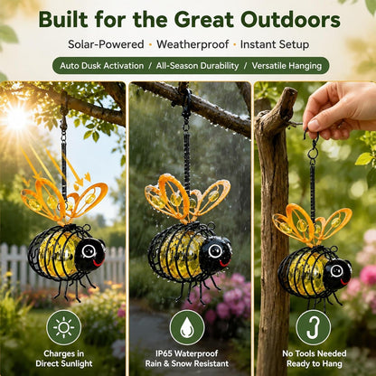 Hanging Solar Bee Light Outdoor Garden Decor Dots Bee Blossom Gifts
