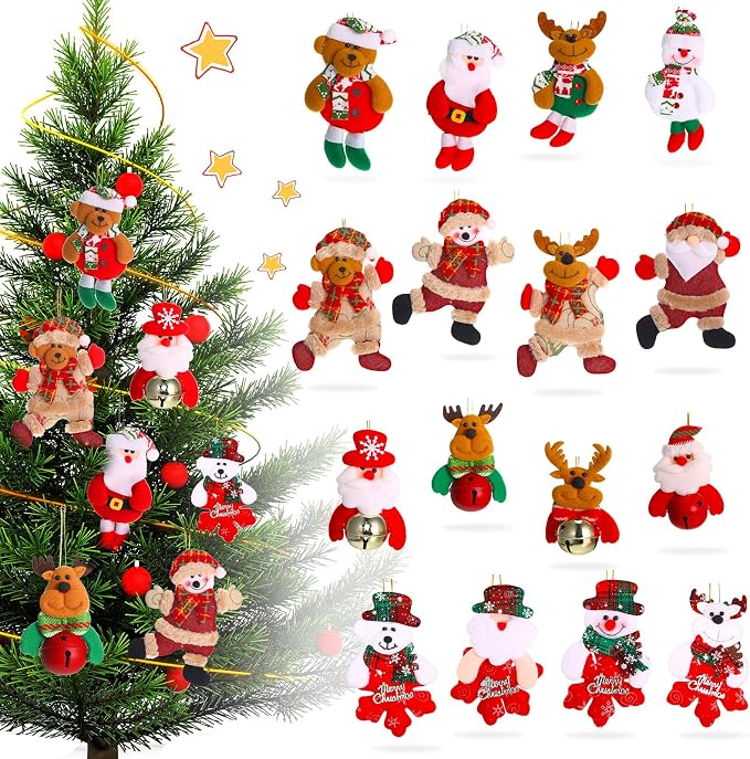 Christmas Tree Plush Ornaments Santa Snowman Bear Decorations Xmas Tree