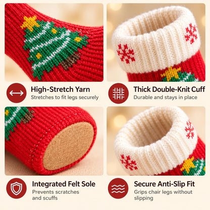 8Pcs Christmas Chair Leg Socks with Felt Pads, Floor Protectors