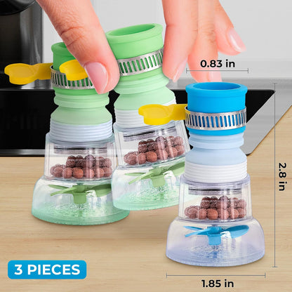 3Pcs Faucet Filter Set - Water Faucet Extenders 360 Rotating, Adjustable Water Purifier for Sink