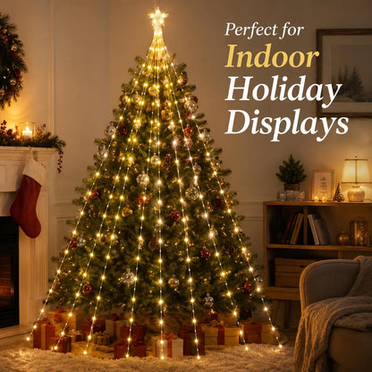 Christmas Tree Lights with Star Topper, 400LED Christmas String Lights with Ring for Tree, 6.6FT x 12Lines Fairy Lights with 8 Modes Timer Remote