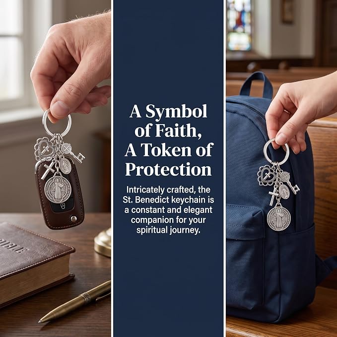 2Pcs St. Benedictine Virgin Mary Cross Keychain with Circle Pendant - Perfect Small Gift
