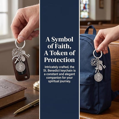 2Pcs St. Benedictine Virgin Mary Cross Keychain with Circle Pendant - Perfect Small Gift