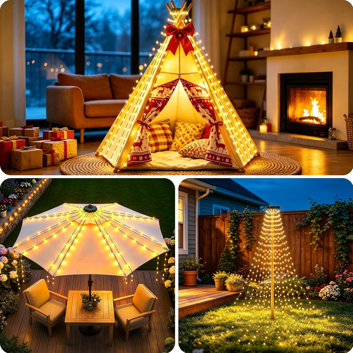 Cascade Christmas Tree String Lights, Remote-Controlled USB-Powered Waterfall Fairy Lights 2 meters, 280 LEDs
