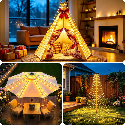 Cascade Christmas Tree String Lights, Remote-Controlled USB-Powered Waterfall Fairy Lights 2 meters, 280 LEDs