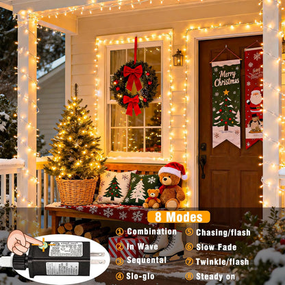 Connectable 100 LED String Lights Indoor Outdoor , 33FT 8 Modes  Waterproof