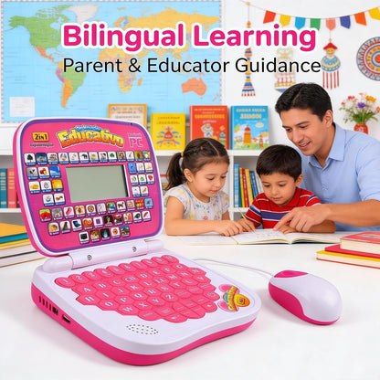 Bilingual Kids Laptop with English&Spanish, Interactive Music Function Rereading Keyboard Educationa